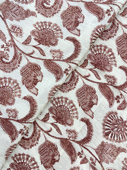 Unique Elegant Flower And Leaf Print On Tissue Crush Fabric