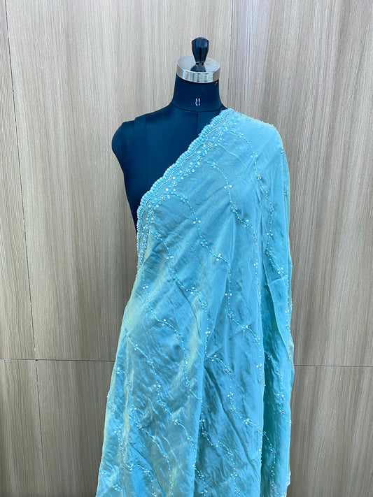 Exclusive Elegant Sequence And Beads Work On Tissue Dupatta