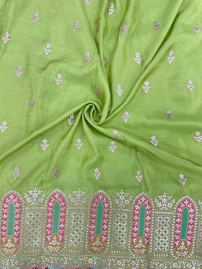 Perfect Wonderful Luxurious Traditional Thread Embroidery With Faux Mirror And Zari Work On Tissue Fabric