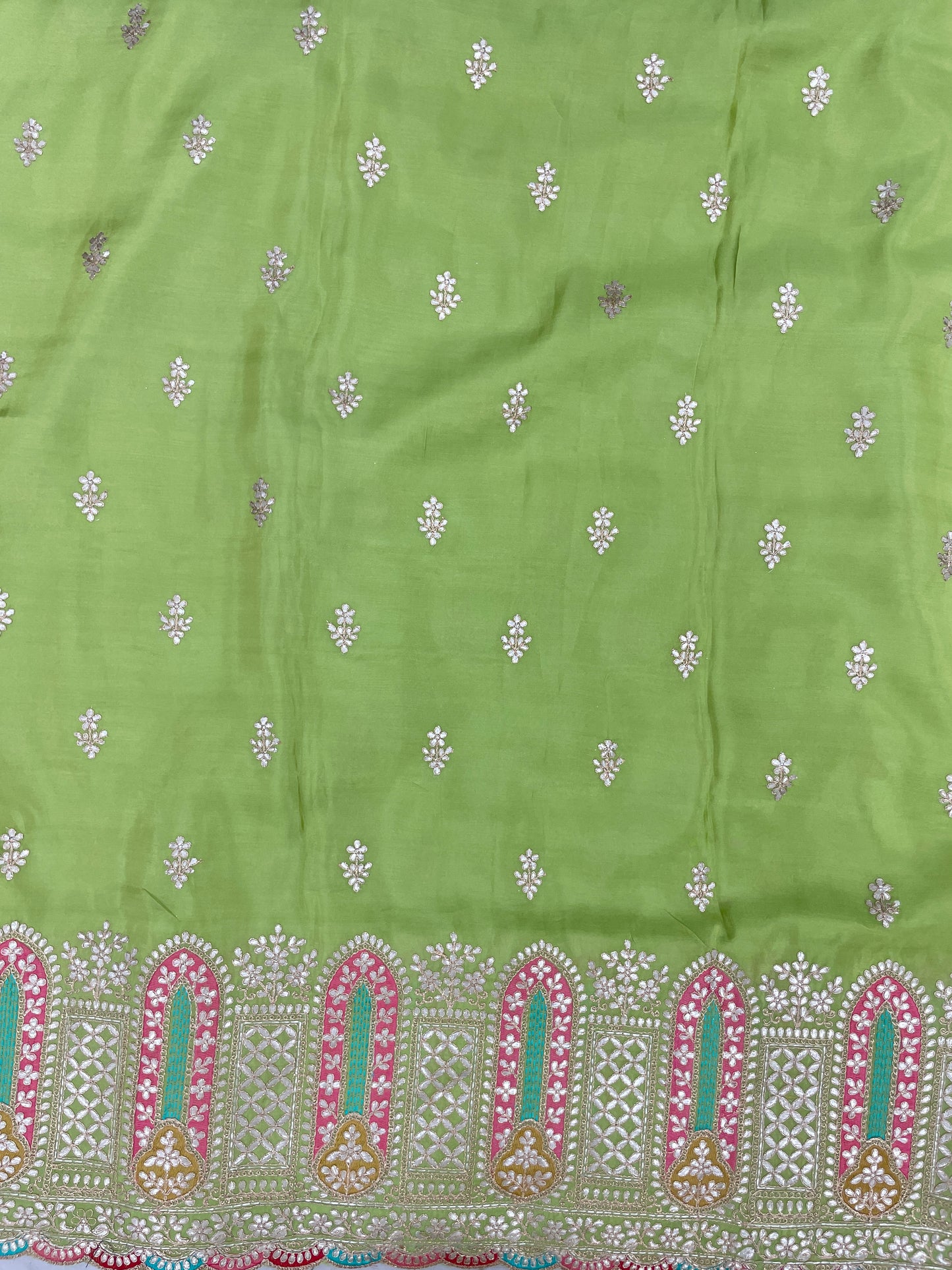 Perfect Wonderful Luxurious Traditional Thread Embroidery With Faux Mirror And Zari Work On Tissue Fabric