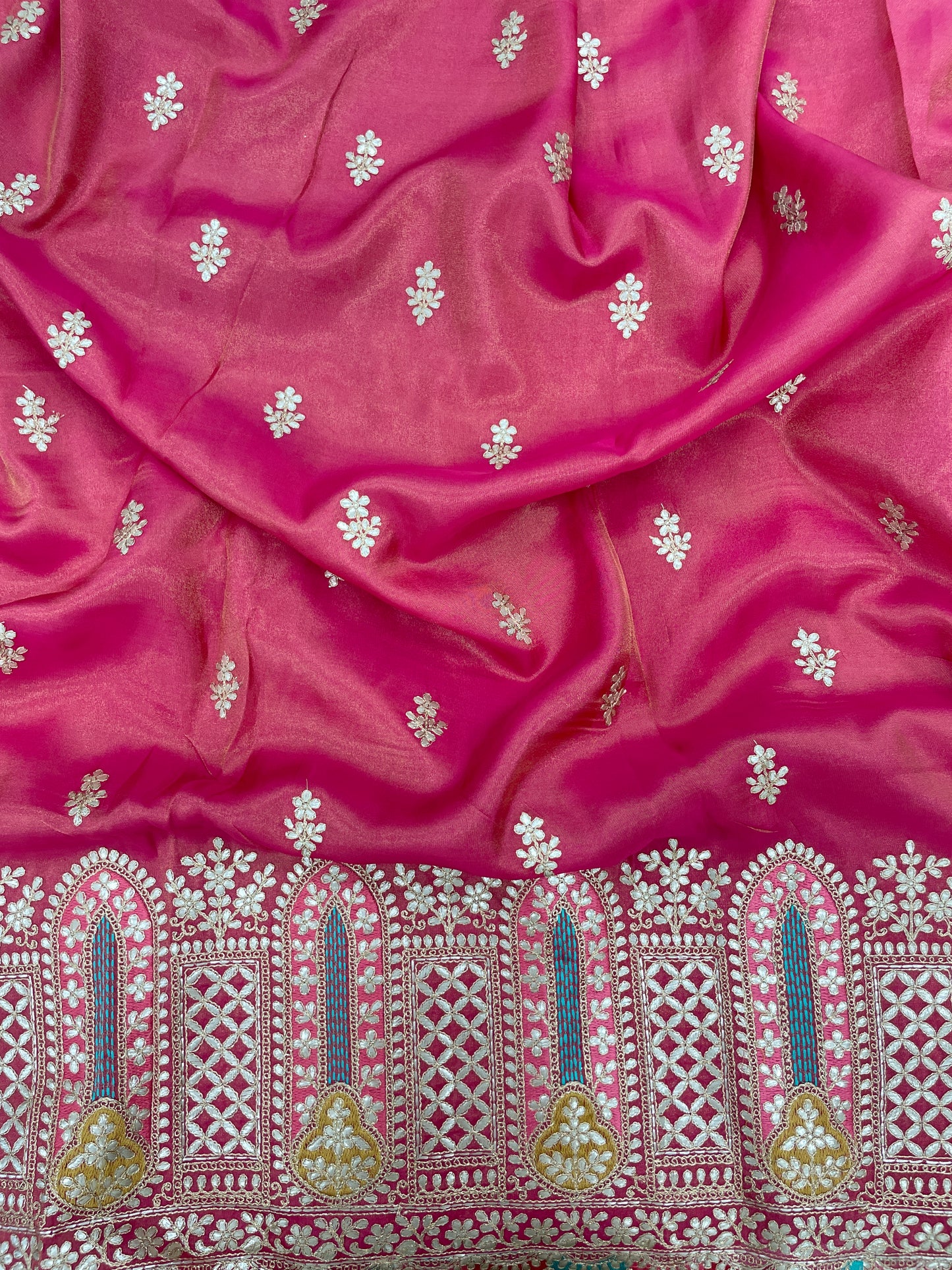 Perfect Wonderful Luxurious Traditional Thread Embroidery With Faux Mirror And Zari Work On Tissue Fabric