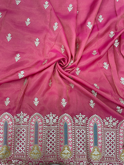 Perfect Wonderful Luxurious Traditional Thread Embroidery With Faux Mirror And Zari Work On Tissue Fabric