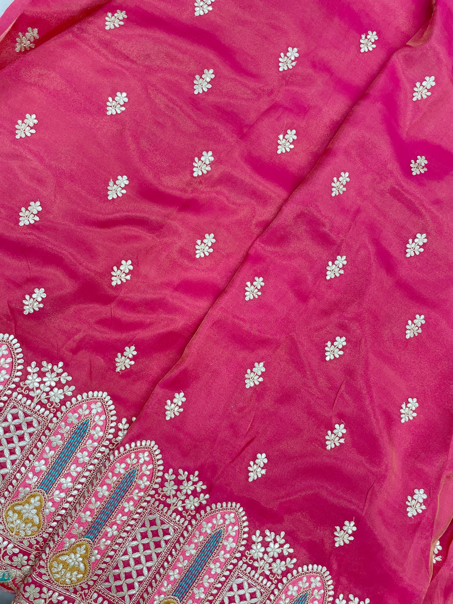 Perfect Wonderful Luxurious Traditional Thread Embroidery With Faux Mirror And Zari Work On Tissue Fabric