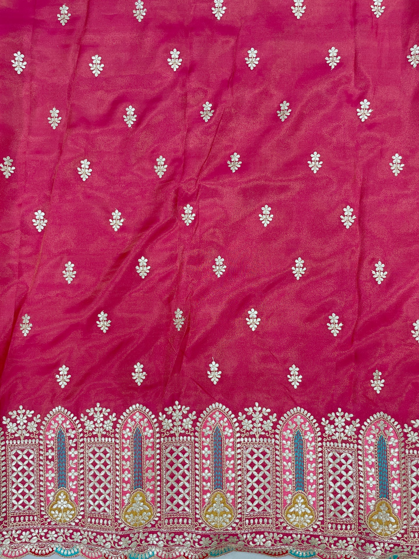 Perfect Wonderful Luxurious Traditional Thread Embroidery With Faux Mirror And Zari Work On Tissue Fabric