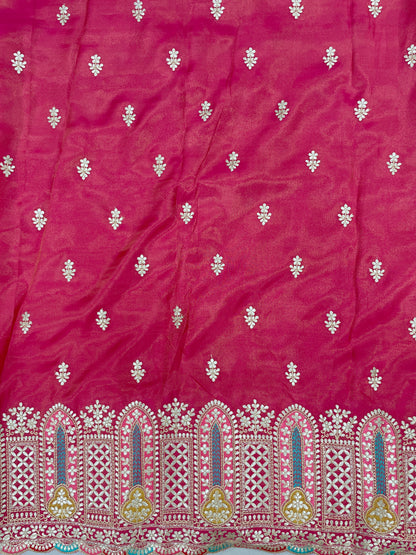 Perfect Wonderful Luxurious Traditional Thread Embroidery With Faux Mirror And Zari Work On Tissue Fabric