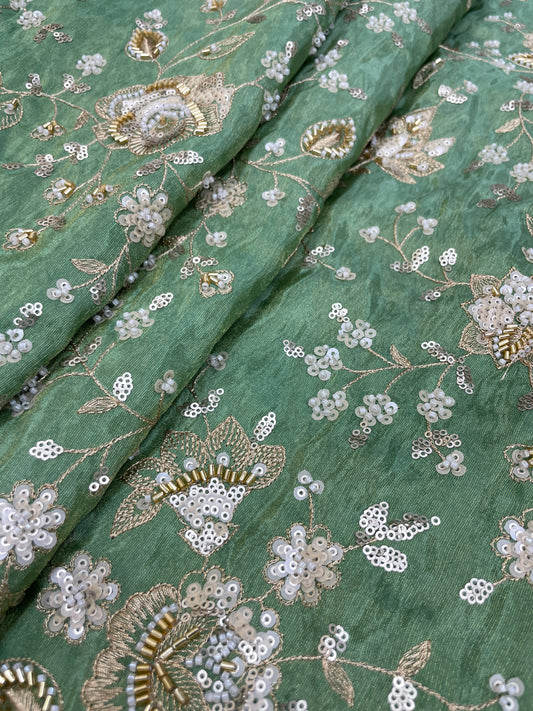 Elegant Classy Floral Embroidery On Tissue Fabric