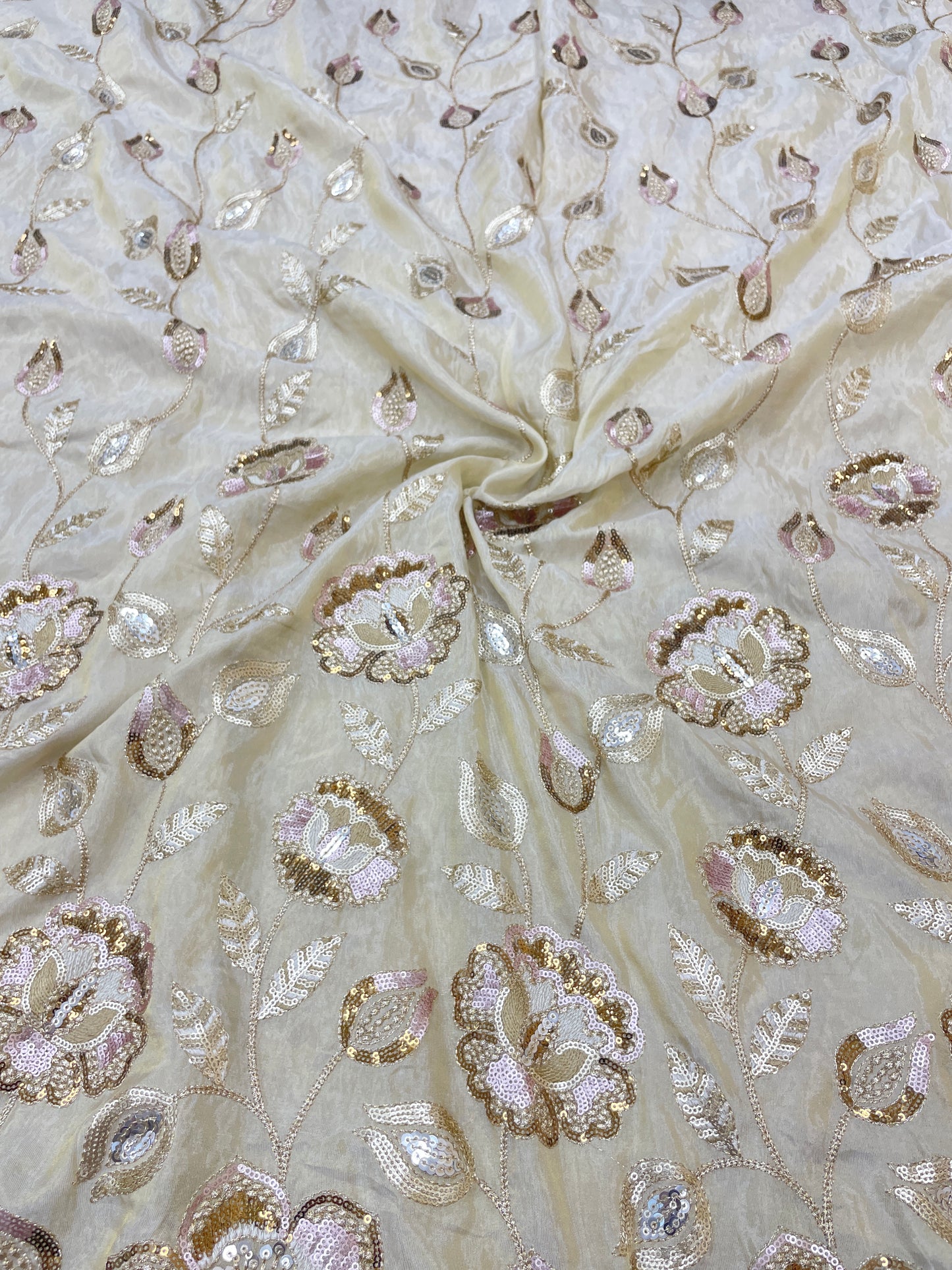 Pretty Attractive All Over Sequin Embroidery With Heavy Pannel Work On Tissue Fabric