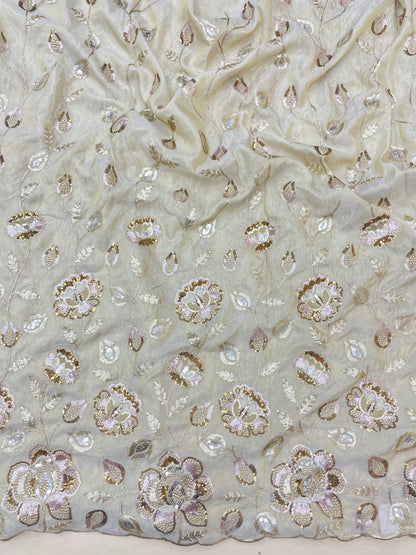 Pretty Attractive All Over Sequin Embroidery With Heavy Pannel Work On Tissue Fabric