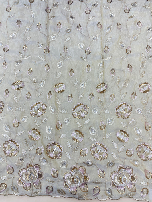 Pretty Attractive All Over Sequin Embroidery With Heavy Pannel Work On Tissue Fabric