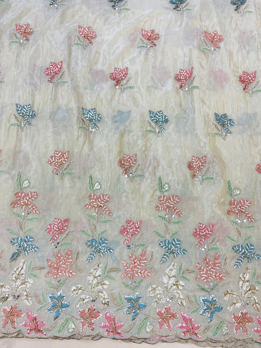 Beautiful Pretty Multithread Embroidery With Sequin Work On Tissue Fabric