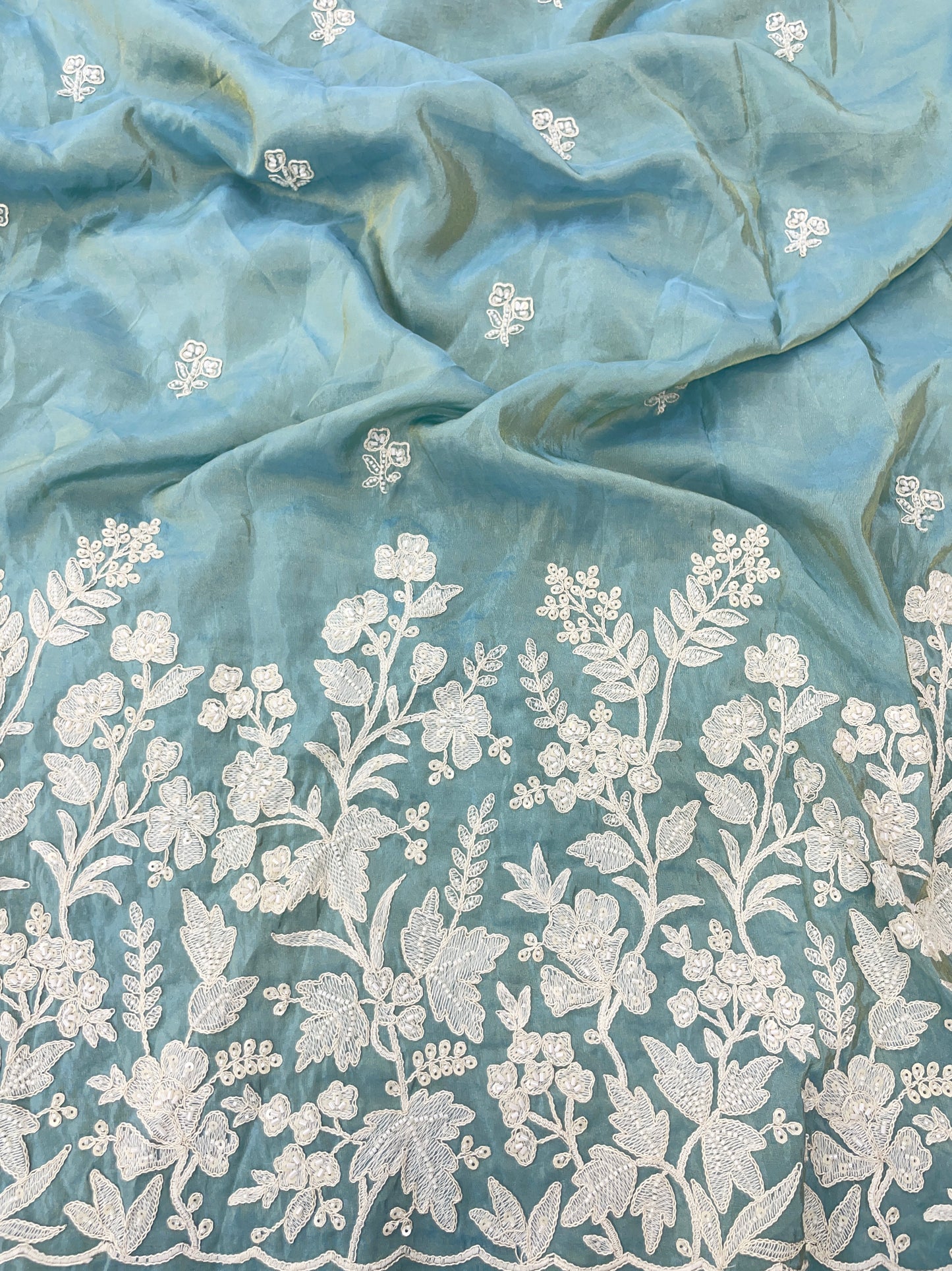 Stunning Flawless Floral Panel Embroidery On Tissue Fabric