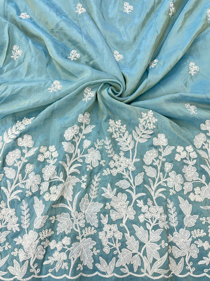 Stunning Flawless Floral Panel Embroidery On Tissue Fabric