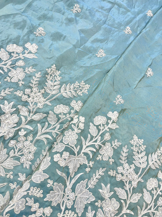 Stunning Flawless Floral Panel Embroidery On Tissue Fabric