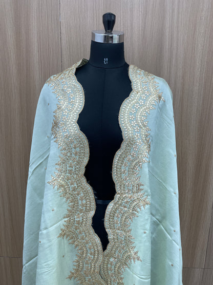 Exclusive Heavy Premium Traditional Thread Embroidery With Sequin And Zari Work On Tissue Dupatta