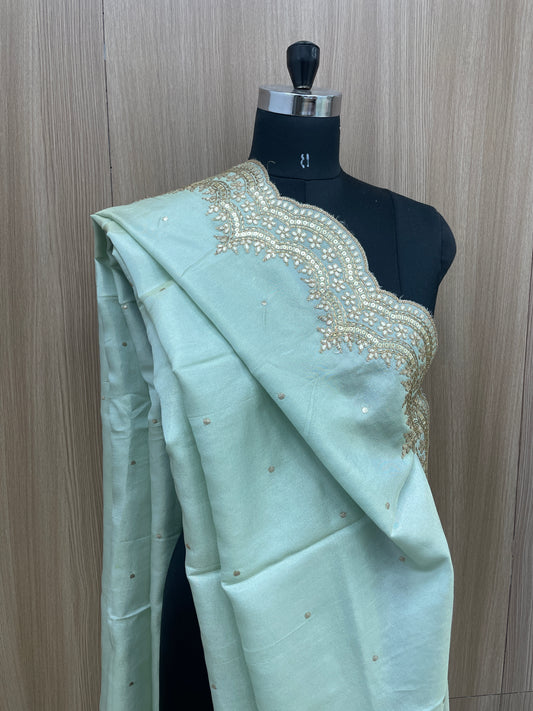 Exclusive Heavy Premium Traditional Thread Embroidery With Sequin And Zari Work On Tissue Dupatta