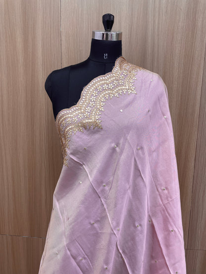 Exclusive Heavy Premium Traditional Thread Embroidery With Sequin And Zari Work On Tissue Dupatta