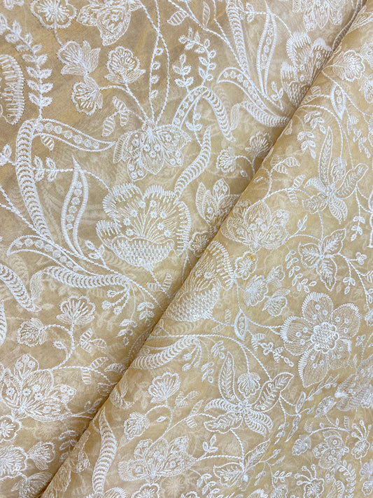 Amazing Floral Embroidery On Dyeable Pure Tissue Fabric