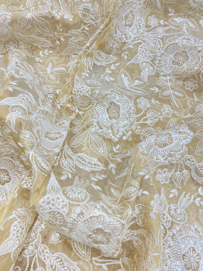 Adorable Shiny Elegant Thread Embroidery With Sequins On Dyeable Tissue Fabric