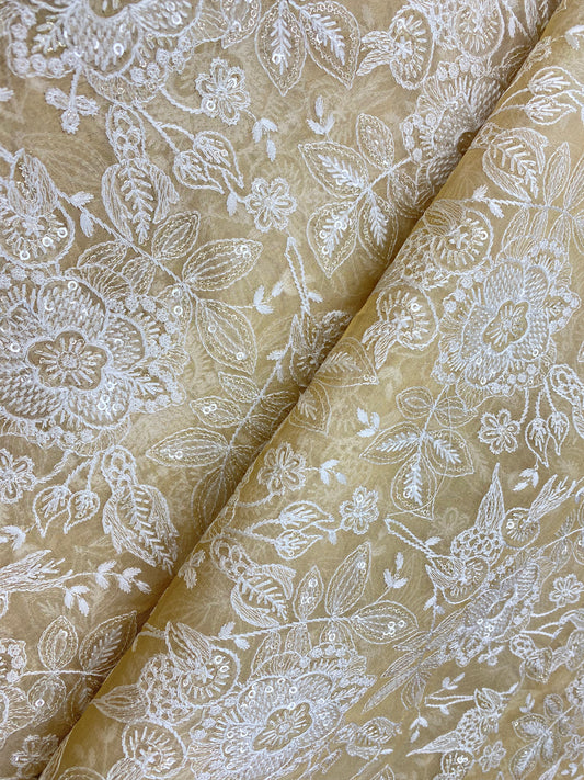 Adorable Shiny Elegant Thread Embroidery With Sequins On Dyeable Tissue Fabric