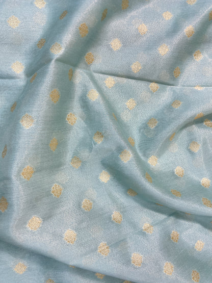 Subtle Yet Elegant Golden Zari Butti Weaving On Tissue Fabric