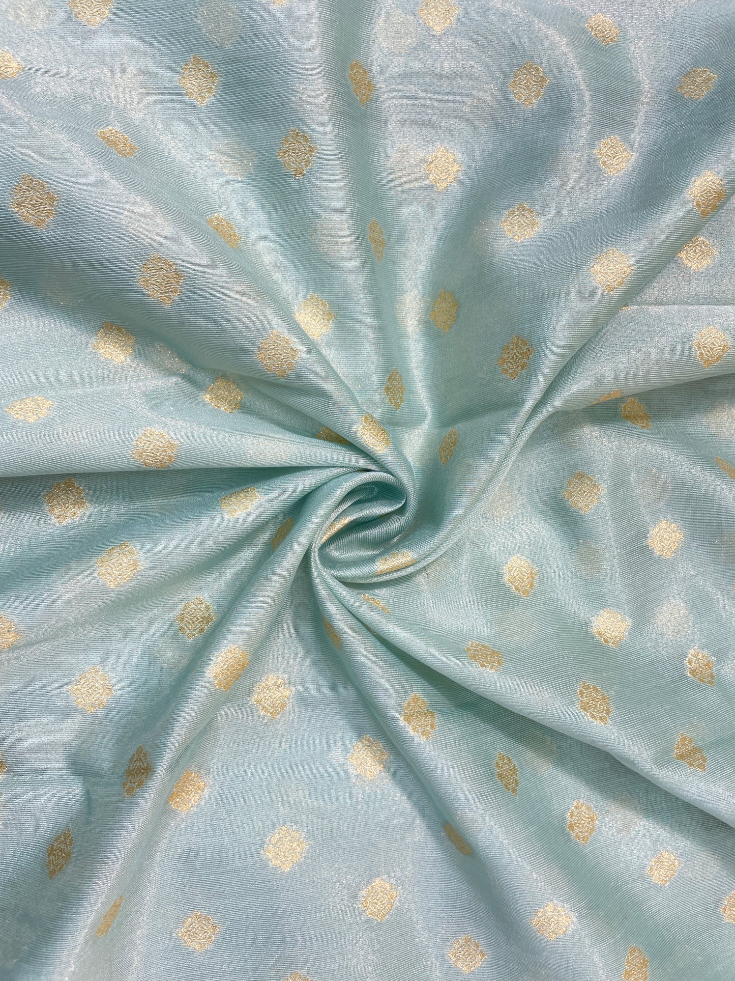 Subtle Yet Elegant Golden Zari Butti Weaving On Tissue Fabric