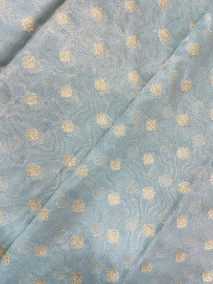 Subtle Yet Elegant Golden Zari Butti Weaving On Tissue Fabric