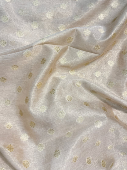 Subtle Yet Elegant Golden Zari Butti Weaving On Tissue Fabric