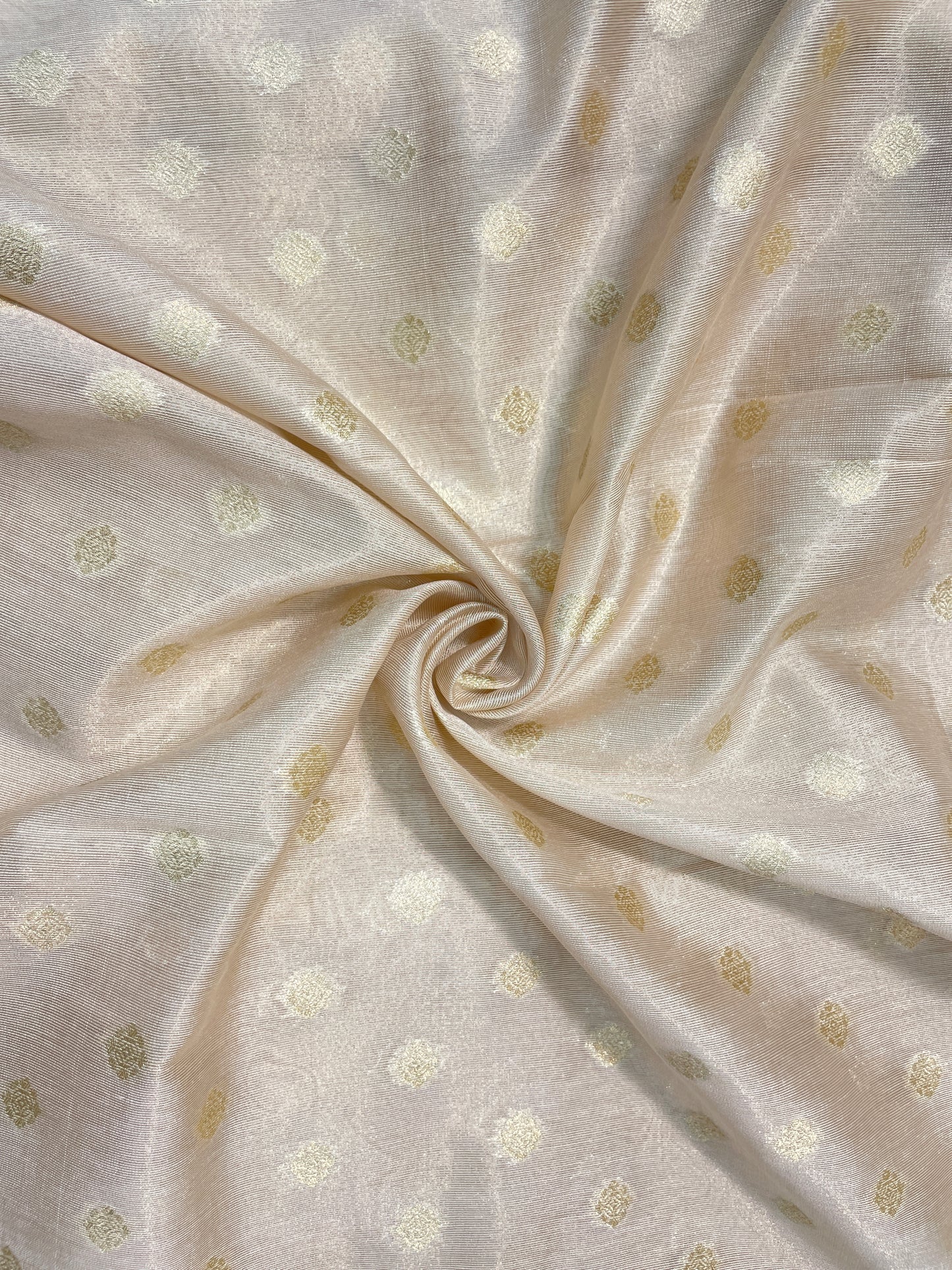 Subtle Yet Elegant Golden Zari Butti Weaving On Tissue Fabric