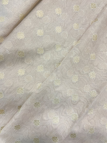 Subtle Yet Elegant Golden Zari Butti Weaving On Tissue Fabric