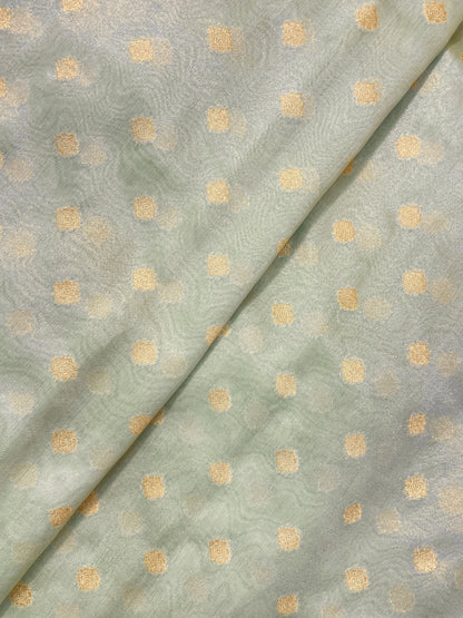 Subtle Yet Elegant Golden Zari Butti Weaving On Tissue Fabric