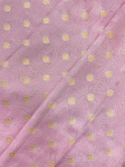 Subtle Yet Elegant Golden Zari Butti Weaving On Tissue Fabric