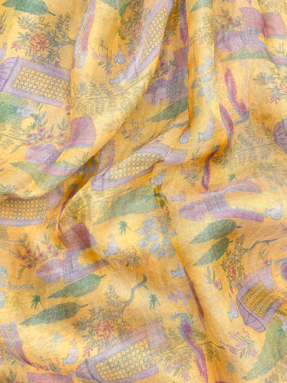 Elegant Gorgeous Tree And Peacock Print On Tissue Fabric