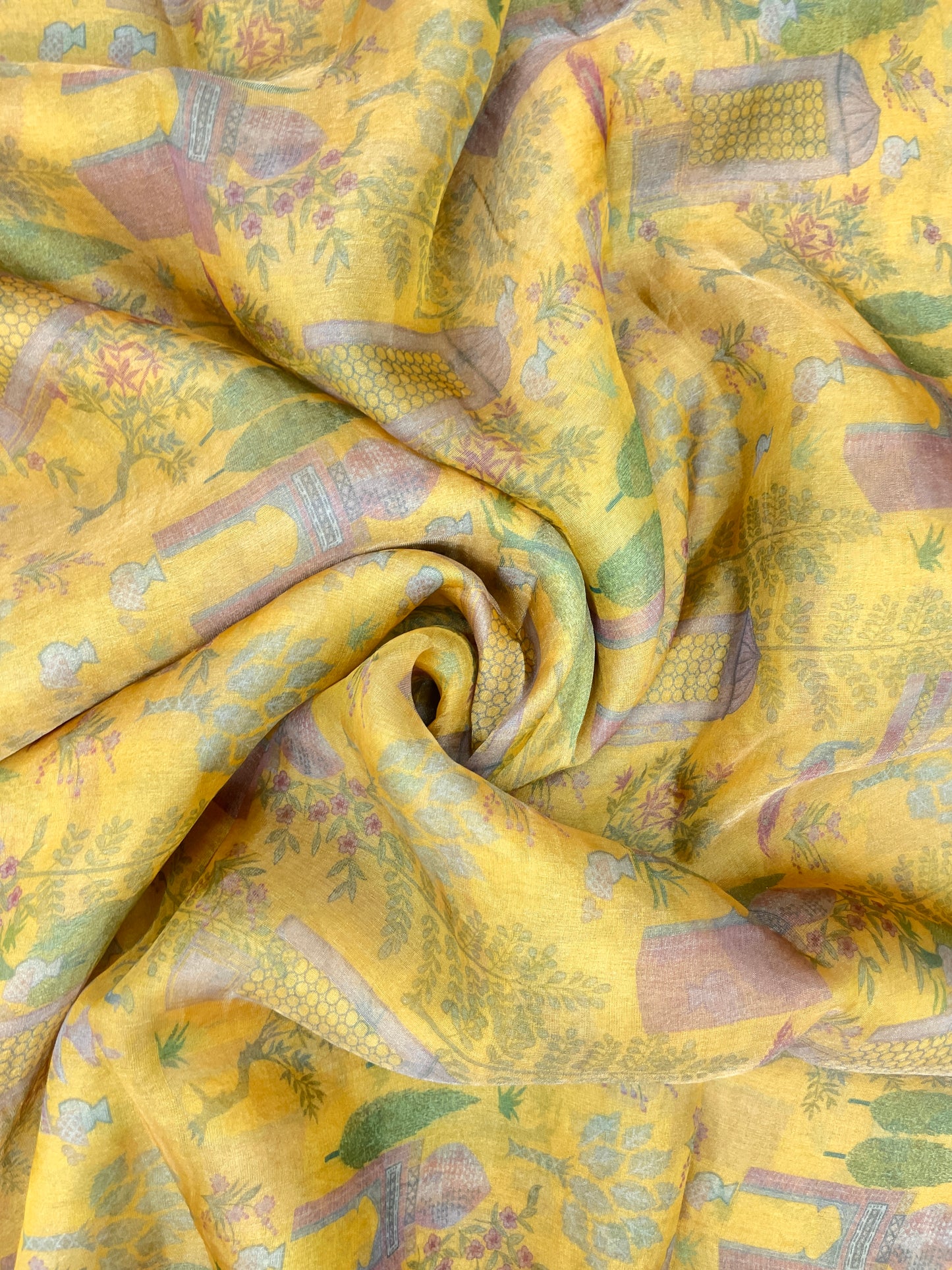 Elegant Gorgeous Tree And Peacock Print On Tissue Fabric