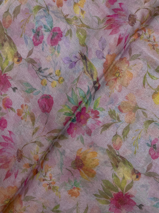 Stunning Elegant Multicolor Floral Print On Tissue Fabric