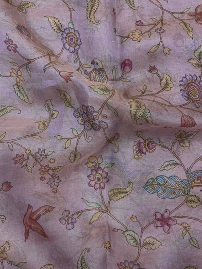 Beautiful Luxurious Floral And Peacock Print On Tissue Fabric