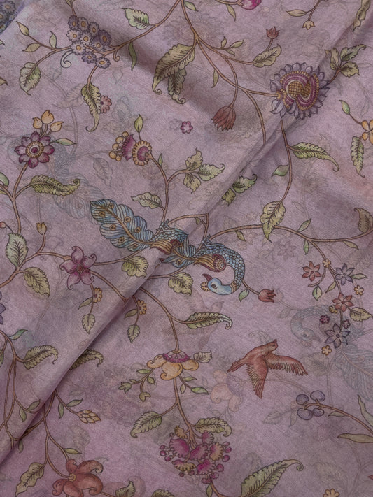 Beautiful Luxurious Floral And Peacock Print On Tissue Fabric