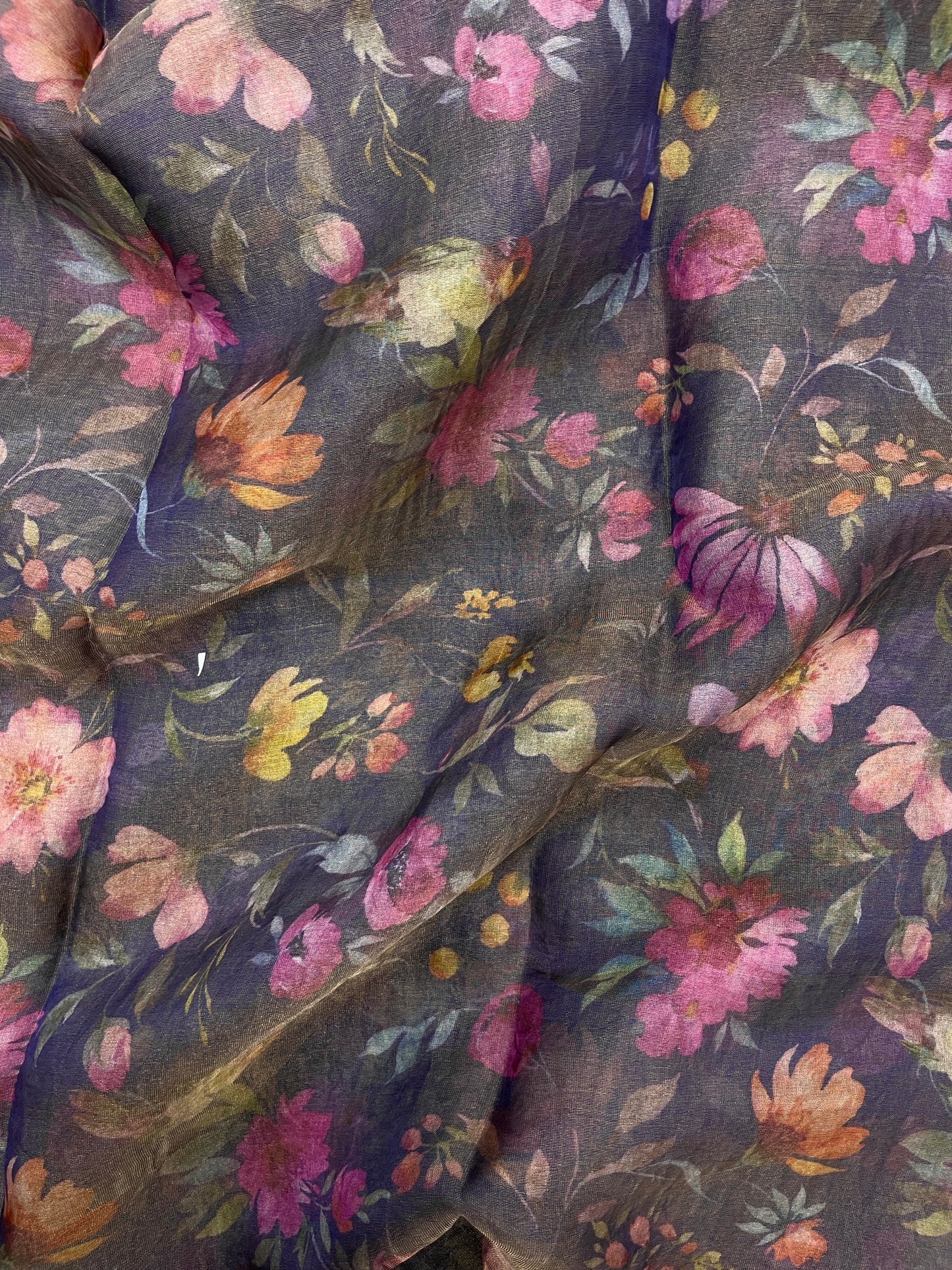 Adorable Attractive Multicolor Flower Print On Tissue Fabric