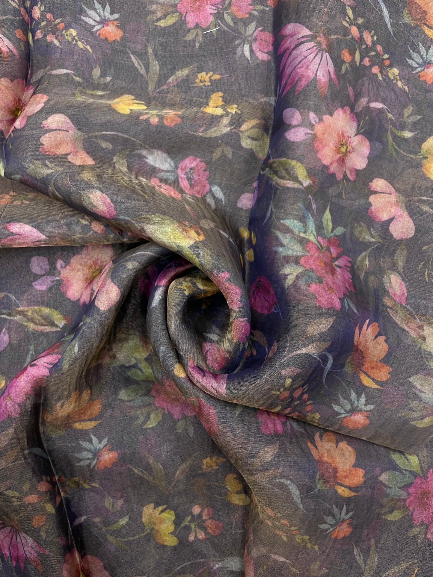 Adorable Attractive Multicolor Flower Print On Tissue Fabric