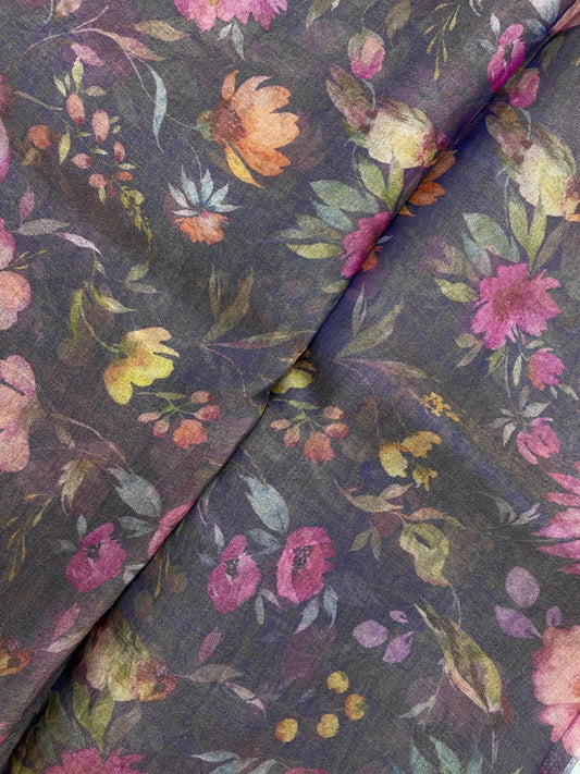 Adorable Attractive Multicolor Flower Print On Tissue Fabric