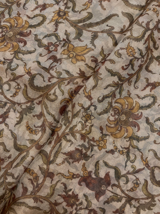 Subtle Yet Elegant Rusty Leafy Print All Over Tissue Fabric