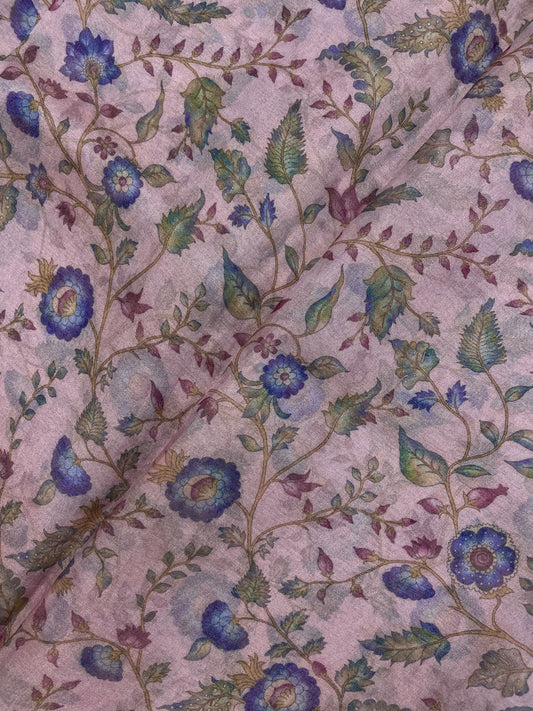 Attractive Exclusive Blue And Pink Floral Print On Tissue Fabric