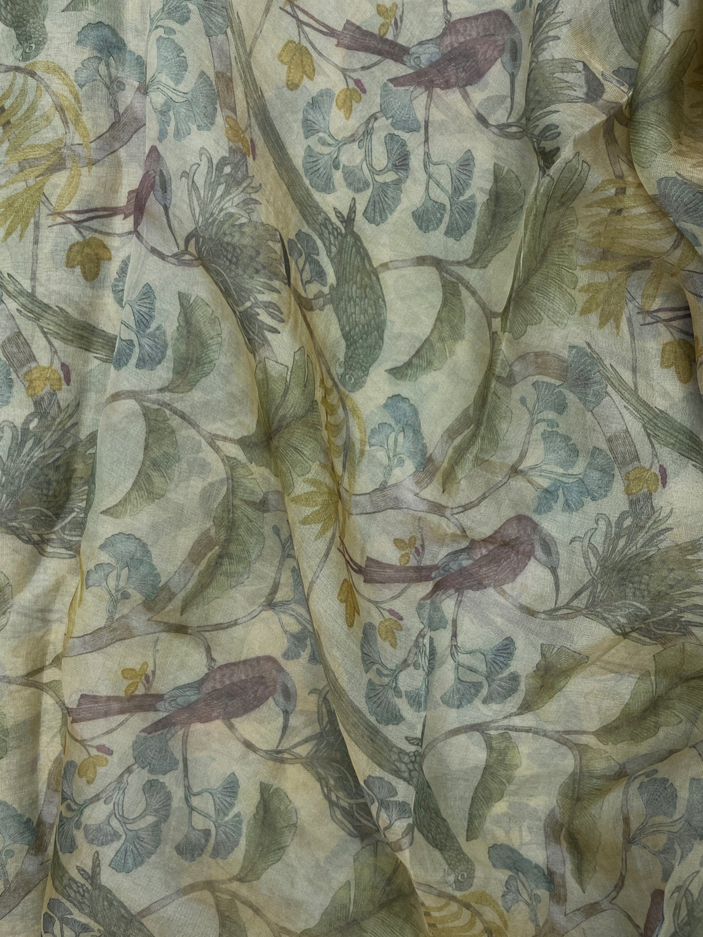 Stunning Exclusive Leafy And Bird Print All Over Tissue Fabric