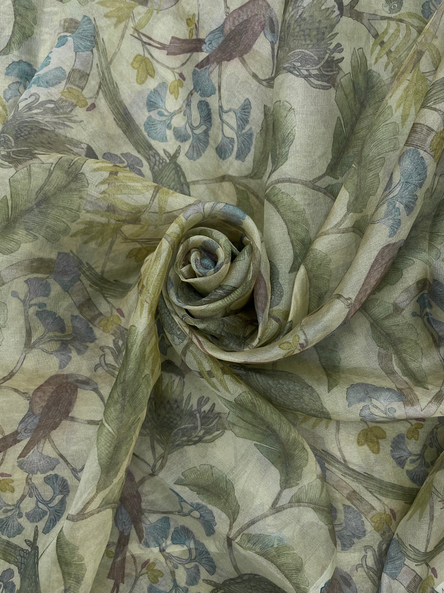 Stunning Exclusive Leafy And Bird Print All Over Tissue Fabric