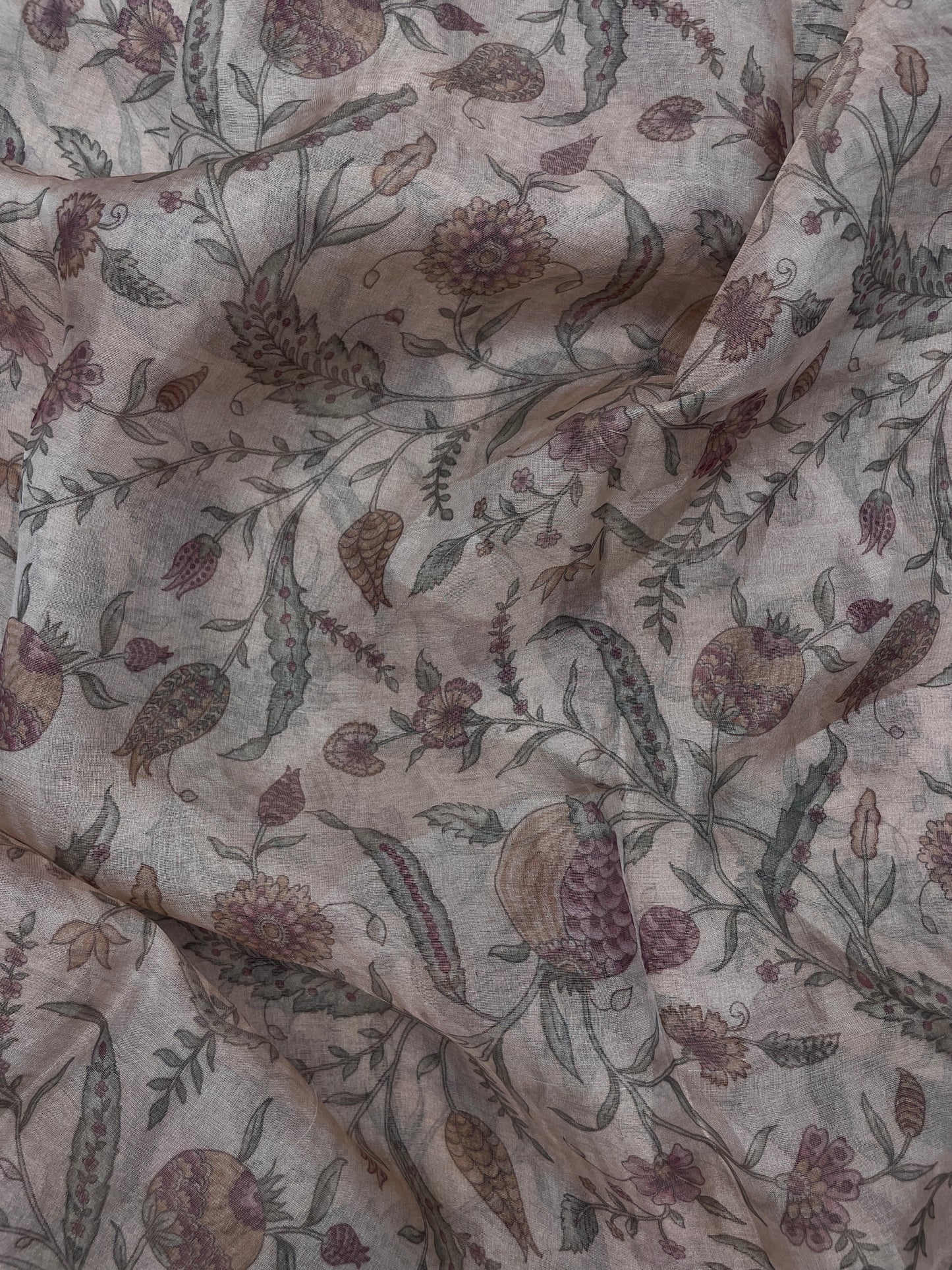 Superb Eye Catching Fruit And Floral Print On Tissue Fabric