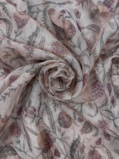 Superb Eye Catching Fruit And Floral Print On Tissue Fabric