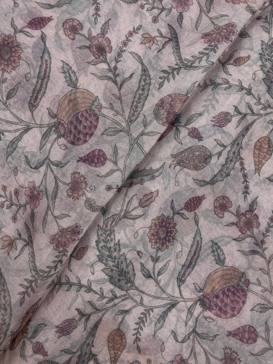 Superb Eye Catching Fruit And Floral Print On Tissue Fabric