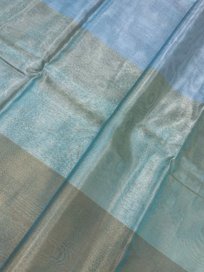 Elegant 3D Illusion Print Sky Blue and Teal Copper Tissue Fabric