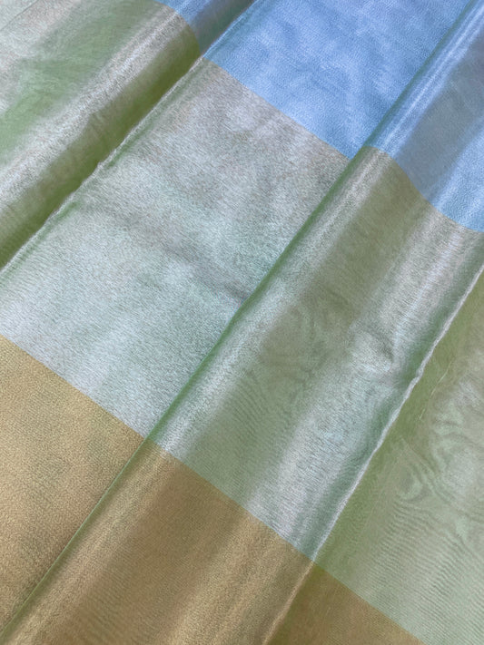 Beautiful 3D Illusion Print Mint Green and Pista Green Copper on Tissue Fabric