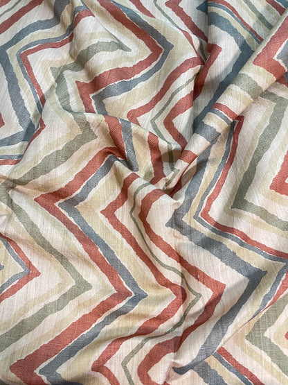 Amazing Striking Multi Color Zig Zag Print On Tussar Silk Fabric