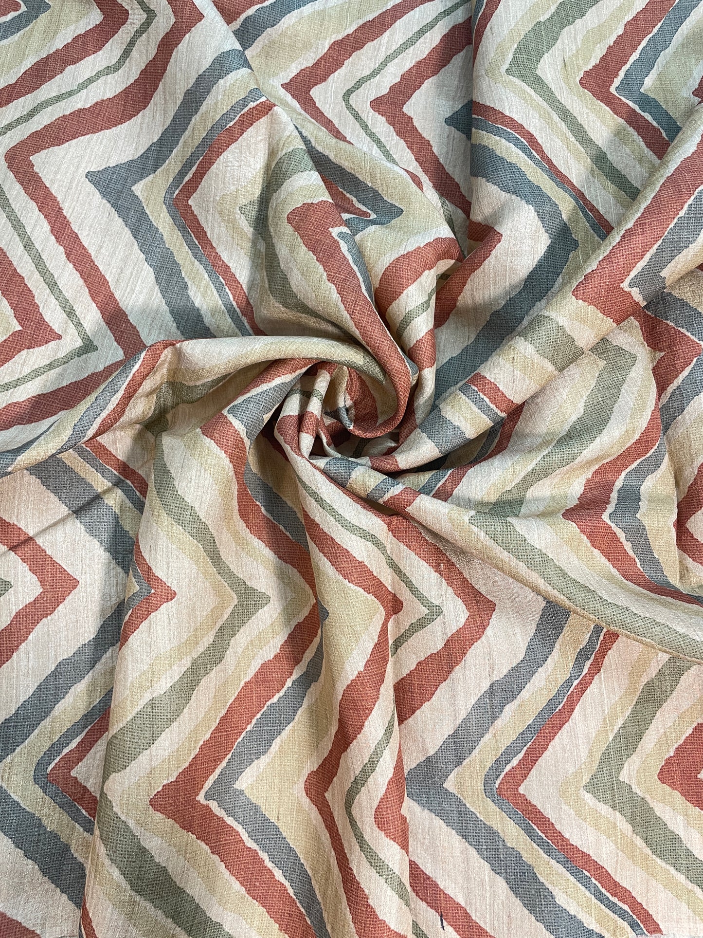 Amazing Striking Multi Color Zig Zag Print On Tussar Silk Fabric